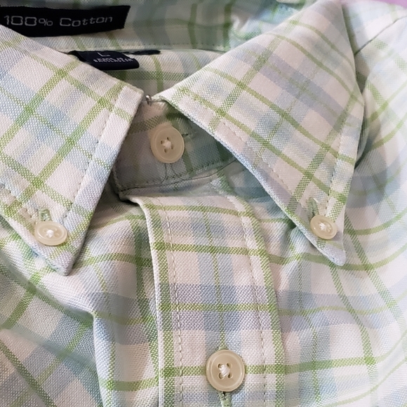 Men's shirt short sleeves green light green checks - Picture 2 of 6